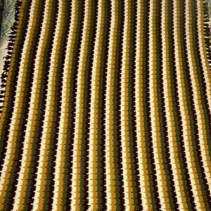 Handmade Crocheted Afghan Multicolor Brown Green Gold Vintage 80’s Grannycore